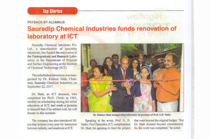  Sauradip Chemicals Industries funds renovation of laboratory at ICT